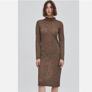 Zara Brown Mock Neck Midi Dress